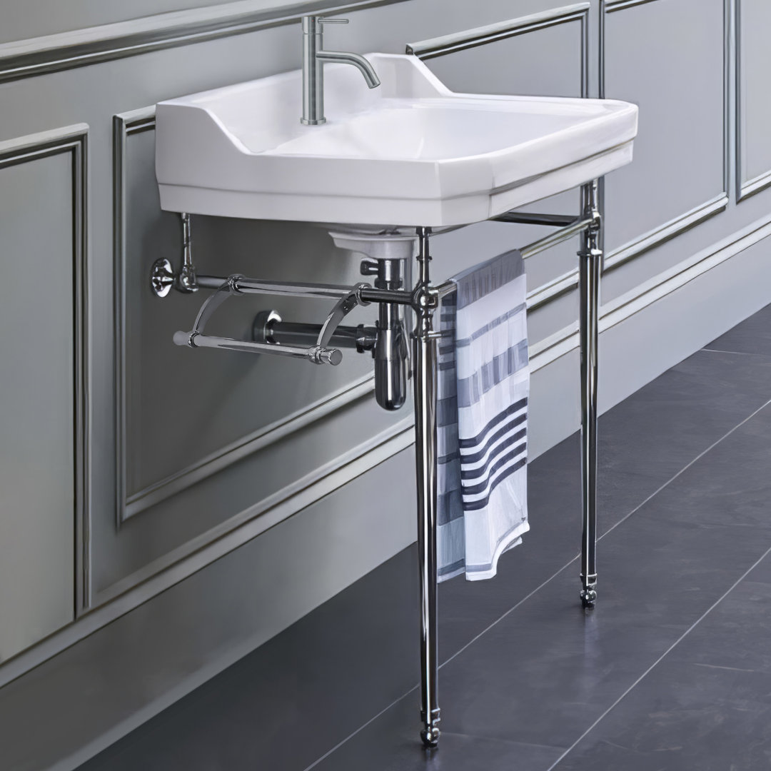 Whitehaus 24" Console with Integrated Rectangular Bowl, Brass Leg Support and Side Towel Bar